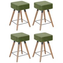 Kit 04 Banquetas Baixas Decorativas Rio 50x32cm com Pés Palito Corano Verde - Abmaza