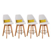 Kit 04 Banquetas Bege Claro E Almofada material sintético Amarelo