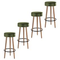 Kit 04 Banquetas Cozinha Londres Estofada D-33 com Pés de Madeira Couríssimo Verde - Desk Design