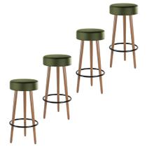 Kit 04 Banquetas Cozinha Londres Estofada D-33 com Pés de Madeira material sintético Verde - Abmaza