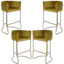 Kit 04 Banquetas Decorativa Fixa Base de Aço Ouro Fosco Betina D02 Veludo Mostarda D-260 - Lyam Decor