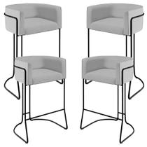 Kit 04 Banquetas Decorativas Fixa Base de Aço Preto Betina D02 Linho Cinza D-315 - Lyam Decor Kit 04 Banquetas Decorativas Fixa Base de Aço Preto Betina D02 Linho Cinza D-315 - Lyam Decor