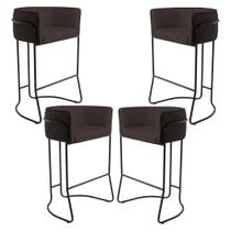 Kit 04 Banquetas Decorativas Fixa Base de Aço Preto Betina D02 Material Sintético Marrom C-34 - Lyam Decor