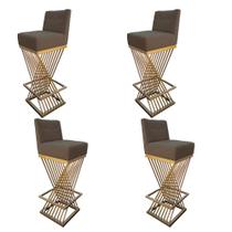 Kit 04 Banquetas Luma Base de Ferro Sued Marrom Rato - D'Classe Decor Kit 04 Banquetas Luma Base de Ferro Sued Marrom Rato - D'Classe Decor