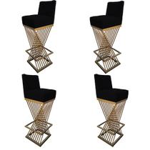 Kit 04 Banquetas Luma Base de Ferro Sued Preto - D'Classe Decor Kit 04 Banquetas Luma Base de Ferro Sued Preto - D'Classe Decor