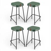 Kit 04 Banquetas Médias Para Cozinha Vik Estofada material sintético Verde - Desk Design