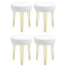 Kit 04 Banquetas Puff Jullia Luxo 55cm Industrial Ferro Dourado Sintético Branco - Ahazzo Móveis