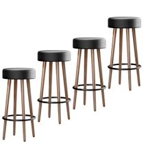 Kit 04 Banquetas Redondas Libia Corano Preto S02 - D'Rossi