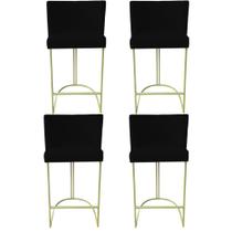 Kit 04 Banquetas Toquio Base de Ferro Sued Preto - D'Classe Decor