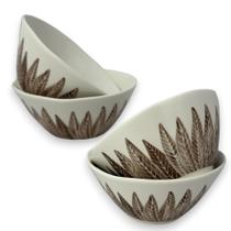 Kit 04 Bowl Tigela Cumbuca Cerâmica Folhagem Terrosa Grande