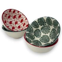 Kit 04 Bowl Tigela Cumbuca Estampa Monstera Flamingo Pequeno Kit 04 Bowl Tigela Cumbuca Estampa Monstera Flamingo Pequeno