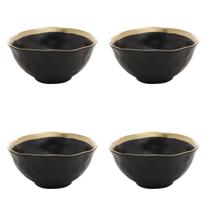 Kit 04 Bowls de Porcelana Dubai Preto e Dourado Wolff