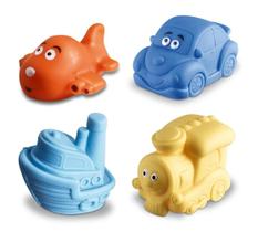 Kit 04 Brinquedos Soft Mini Veículos Mordedor Macio Bebê