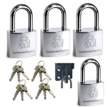 Kit 04 Cadeados Tritan Chave Tetra 50MM Prevenção Antifurto Para Portão Corrente Armario