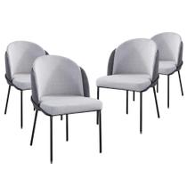 Kit 04 Cadeira de Jantar Nevada Cinza Estofada para Sala de Jantar