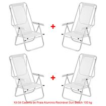 Kit 04 cadeira de praia reclinável sun beach alumínio branco