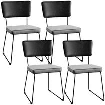 Kit 04 Cadeira Decorativa Estofada Sala Jantar Allana L02 Sintético Preto Linho Cinza - Lyam Decor Kit 04 Cadeira Decorativa Estofada Sala Jantar Allana L02 Sintético Preto Linho Cinza - Lyam Decor