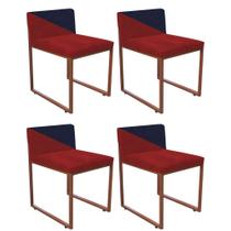 Kit 04 Cadeira Office Lee Duo Sala de Jantar Industrial Ferro Bronze material sintético Vermelho e Azul Marinho - Ahz Móveis