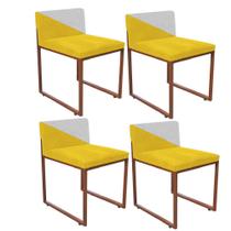Kit 04 Cadeira Office Lee Duo Sala de Jantar Industrial Ferro Bronze Sintético Amarelo e Branco - Ahz Móveis