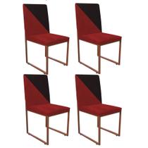 Kit 04 Cadeira Office Stan Duo Sala de Jantar Industrial Ferro Bronze material sintético Vermelho e Marrom - Ahz Móveis