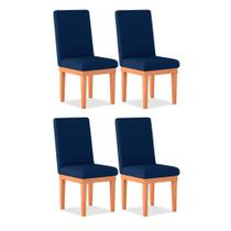 Kit 04 Cadeiras Alice Para Sala de Jantar Suede Azul - Madeira Prima Deccor