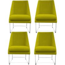 Kit 04 Cadeiras Ana Base de Ferro prata suede Amarelo - D'Classe Decor