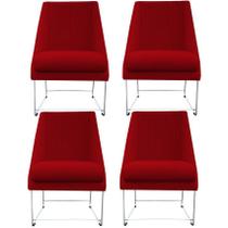 Kit 04 Cadeiras Ana Base de Ferro prata suede Vermelho - D'Classe Decor