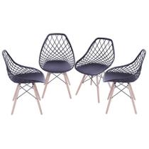 Kit 04 Cadeiras Boxbit Kaila Polipropileno Preta Base Madeira