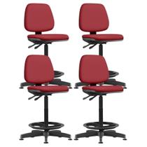 Kit 04 Cadeiras Caixa Alta Giratória Estofada Work F02 Crepe Vermelho - Lyam Decor Kit 04 Cadeiras Caixa Alta Giratória Estofada Work F02 Crepe Vermelho - Lyam Decor
