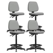 Kit 04 Cadeiras Caixa Alta Giratória Estofada Work F02 Sintético Cinza - Lyam Decor Kit 04 Cadeiras Caixa Alta Giratória Estofada Work F02 Sintético Cinza - Lyam Decor