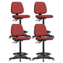 Kit 04 Cadeiras Caixa Alta Giratória Estofada Work F02 Sintético Vermelho - Lyam Decor Kit 04 Cadeiras Caixa Alta Giratória Estofada Work F02 Sintético Vermelho - Lyam Decor