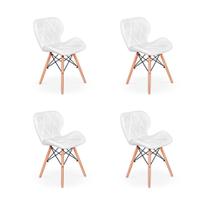 Kit 04 Cadeiras Charles Eames Eiffel Slim Wood Estofada - Branca