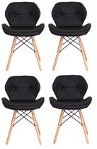 Kit 04 Cadeiras Charles Eames Eiffel Slim Wood Estofada Cor Preto