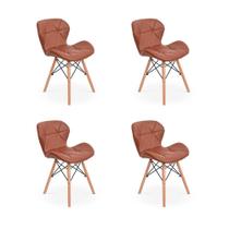 Kit 04 Cadeiras Charles Eames Eiffel Slim Wood Estofada - Marrom Kit 04 Cadeiras Charles Eames Eiffel Slim Wood Estofada - Marrom