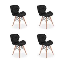 Kit 04 Cadeiras Charles Eames Eiffel Slim Wood Estofada - Preta