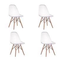 Kit 04 Cadeiras Charles Eames Eiffel Wood Policarbonato - Transparente