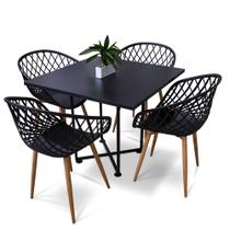 Kit 04 Cadeiras Clarice Preto e 01 Mesa de Jantar 04 Lugares Jade 90 cm Preto Base Metálica Industrial Preto M05 - D'Rossi