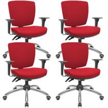 Kit 04 Cadeiras de Escritório Executiva Giratória Cromada Baixa Flexi P03 Poliéster Vermelho -Lyam