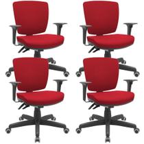 Kit 04 Cadeiras de Escritório Executiva Giratória Preto Baixa Flexi P03 Poliéster Vermelho -Lyam Kit 04 Cadeiras de Escritório Executiva Giratória Preto Baixa Flexi P03 Poliéster Vermelho -Lyam