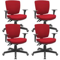 Kit 04 Cadeiras de Escritório Executiva Giratória Preto Baixa Flexi P03 Poliéster Vermelho -Lyam