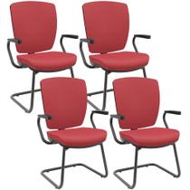 Kit 04 Cadeiras de Escritório Fixa Executiva Office Preto Slim Alta Flexi P03 Vinil Vermelho -Lyam