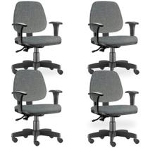 Kit 04 Cadeiras de Escritório Giratória Executiva Ergonômica Job L02 Linho Cinza Escuro - Lyam Decor