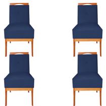 Kit 04 Cadeiras De Jantar Antonela Base de Madeira Suede Azul Marinho - D'Classe Decor