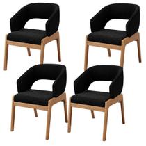 Kit 04 Cadeiras de Jantar e Estar Living Estofada Lince L02 Bouclê Preto - Lyam Decor Kit 04 Cadeiras de Jantar e Estar Living Estofada Lince L02 Bouclê Preto - Lyam Decor