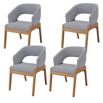 Kit 04 Cadeiras de Jantar e Estar Living Estofada Lince L02 Suede Cinza - Lyam Decor