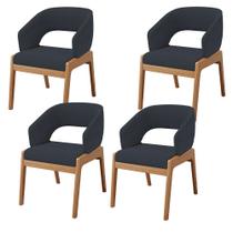 Kit 04 Cadeiras de Jantar e Estar Living Estofada Lince L02 Suede Preto - Lyam Decor