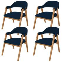 Kit 04 Cadeiras De Jantar E Estar Living Estofada Nadja L02 Suede Azul Marinho - Lyam Decor Kit 04 Cadeiras De Jantar E Estar Living Estofada Nadja L02 Suede Azul Marinho - Lyam Decor