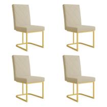 Kit 04 Cadeiras de Jantar Estofada Siena Linho Base de Ferro Dourada - Pallazio