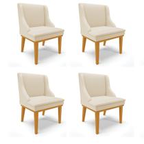 Kit 04 Cadeiras de Jantar Liz material sintético Bege Base Fixa Madeira Castanho D03 - D'Rossi