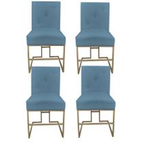 Kit 04 Cadeiras de jantar Madrid Base de Ferro Sued Azul Tiffany - D'Classe Decor